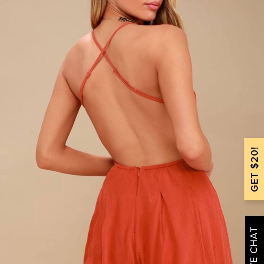 Lulu’s Red Rust Backless Romper - image 4